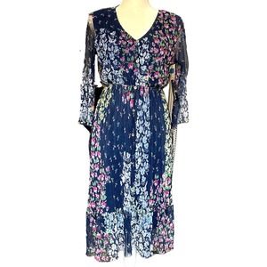 0173 NEW Lapis Pleated Floral Dress